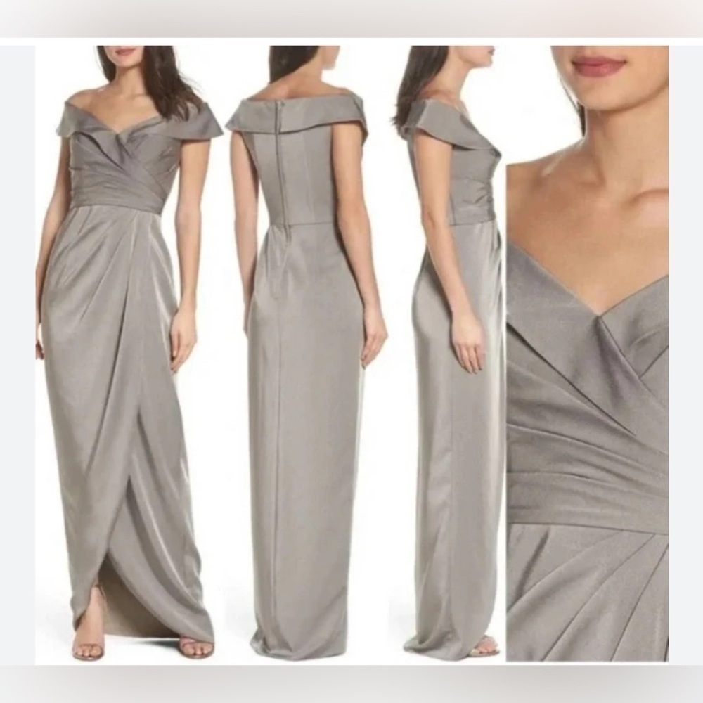 LA FEMME MOTHER OF THE BRIDE 25206 PEWTER GOWN 60” LENGTH NEW SIZE 12